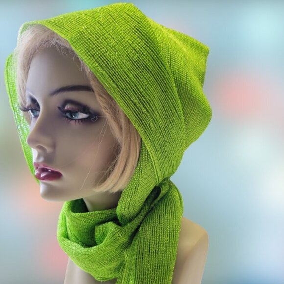 VIBRANT Lime Green Glitter Embellish Long Rectangular Scarf Tassel Shawl - Picture 16 of 16